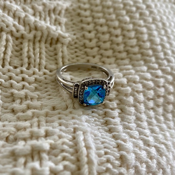 Masterpiece Sterling Silver Blue Topaz & Lab White Sapphire Halo Ring Size 7 - Picture 4 of 17